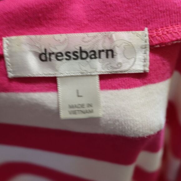Dress Barn Pink & White Striped Boat Neck Shirt Top Blouse LG - Picture 7 of 8
